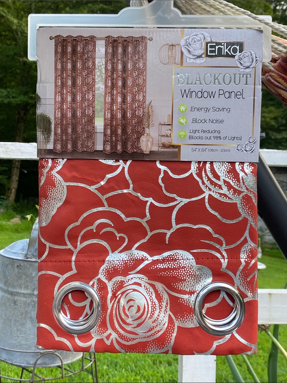 Erika Red Floral Blackout Window Panel with Silver Metallic Accents 54 x 84
